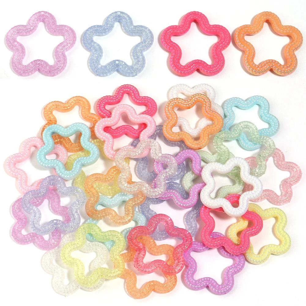 5/10pcs Colorful Hollow Flower Heart Acrylic Beads Straight Hole Loose Spacer Beads For Jewelry Making DIY Keychain Accessories