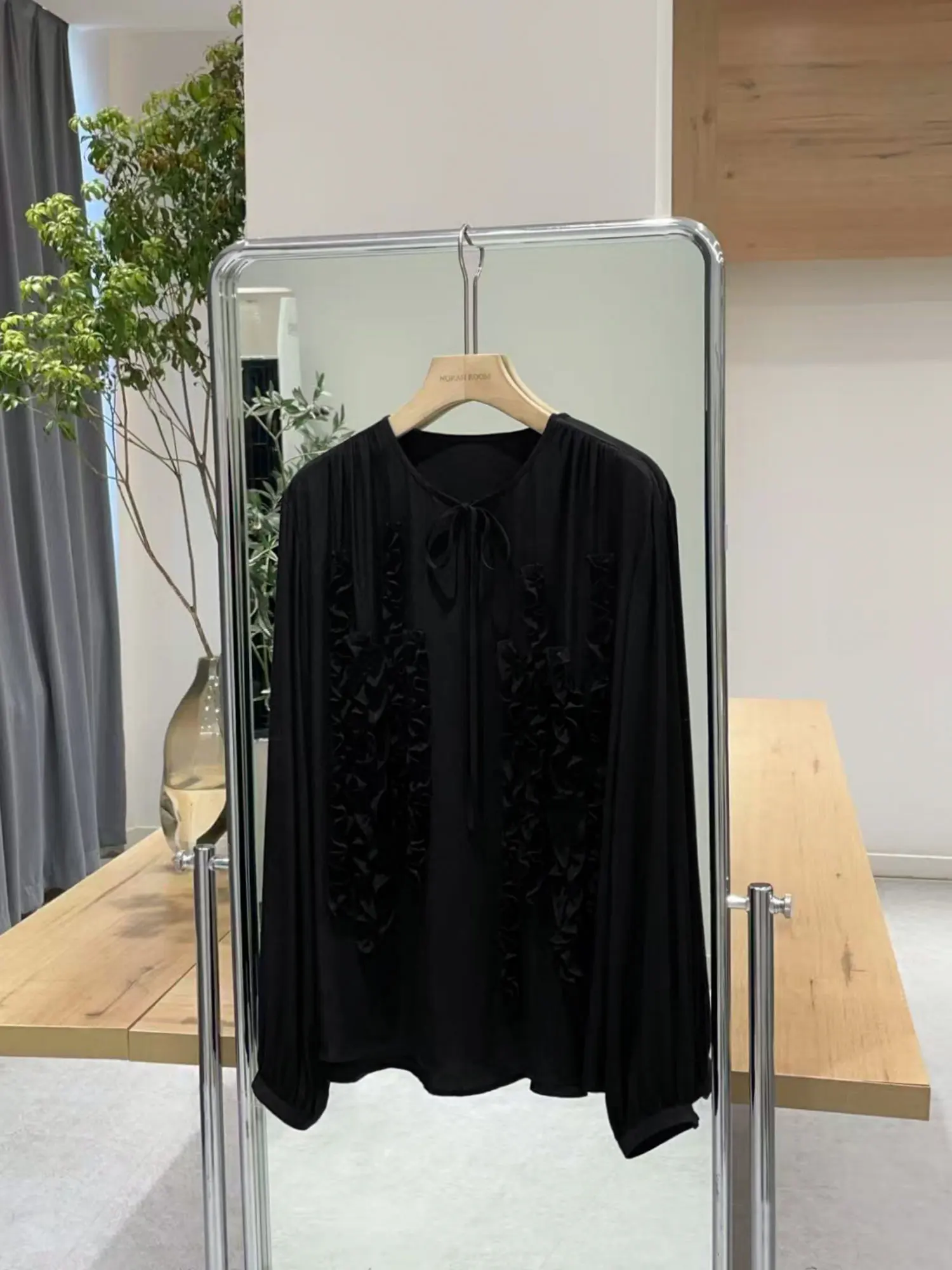 

Nok Xiaola Authentic 2025, осенний новый бренд Luy, шифоновая легкая кружевная отделка с поясом, корейский Sle Long Sve, прямой...