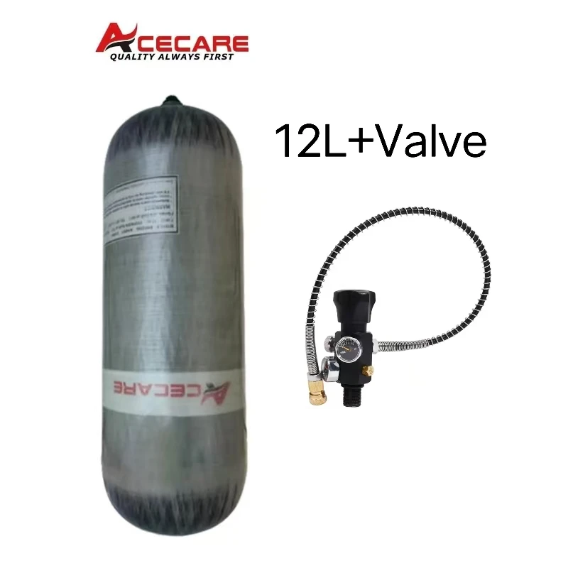 ACECARE 300Bar 4500Psi 12L Carbon Fiber Cylinder High Pressure Tank HPA Double Meter Regulating Valve for Scuba Diving M18*1.5