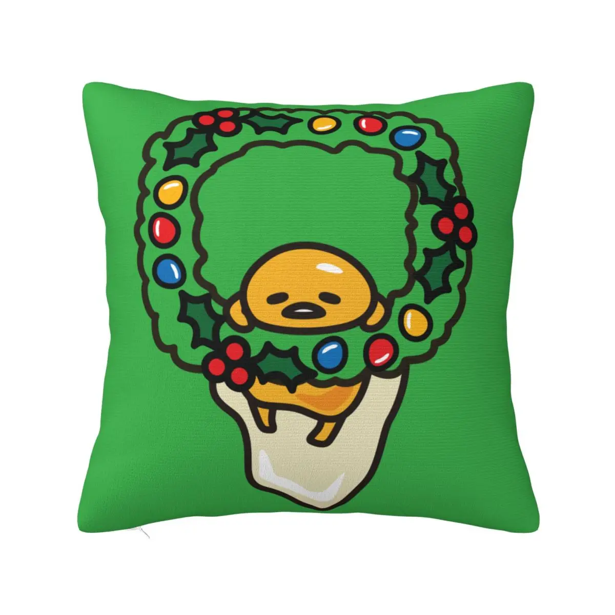 Funda de almohada navideña Gudetama The Lazy Egg, funda de cojín de tela con estampado de doble cara, funda decorativa para almohada, funda para el hogar con cremallera