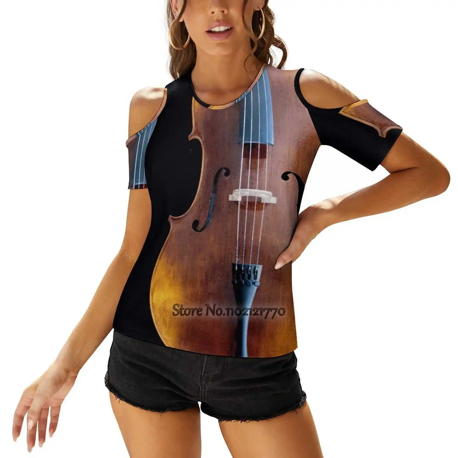 Make Music Women T-Shirt Back Lacing Casual Short Sleeve Tops Summer Tees Make Music Symphony Orchestra Cello For Cellist For