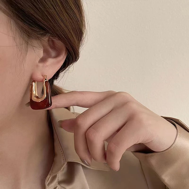 

Vintage Resin Trendy Geometric Earrings for Women Exquisite Simple Daily Bohemian Metal Creative Design Girls Party Gifts