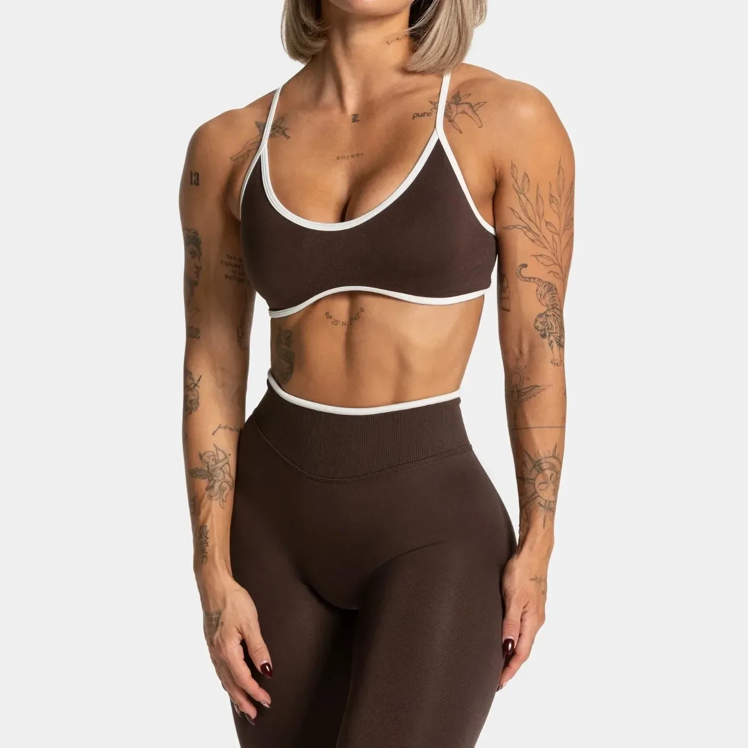 Summer Women's Solid Color Gym Sports Bra Sexy Backless Knitted Bra with Chest Cushion Suspender Bra Yoga Fitness Top image 5