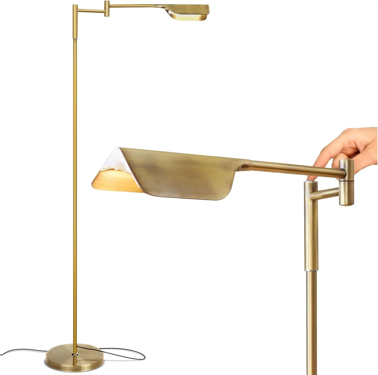 

Dimmable LED Reading Floor Lamp with Adjustable Arm, Antique Brass Finish for Living Room & Office