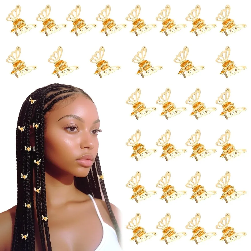 

Милые заколки-бабочки, 30 шт., мини-зажимы золотого тона, нескользящий дизайн для дредов и косичек, фестивальная коллекция для ежедневного использования