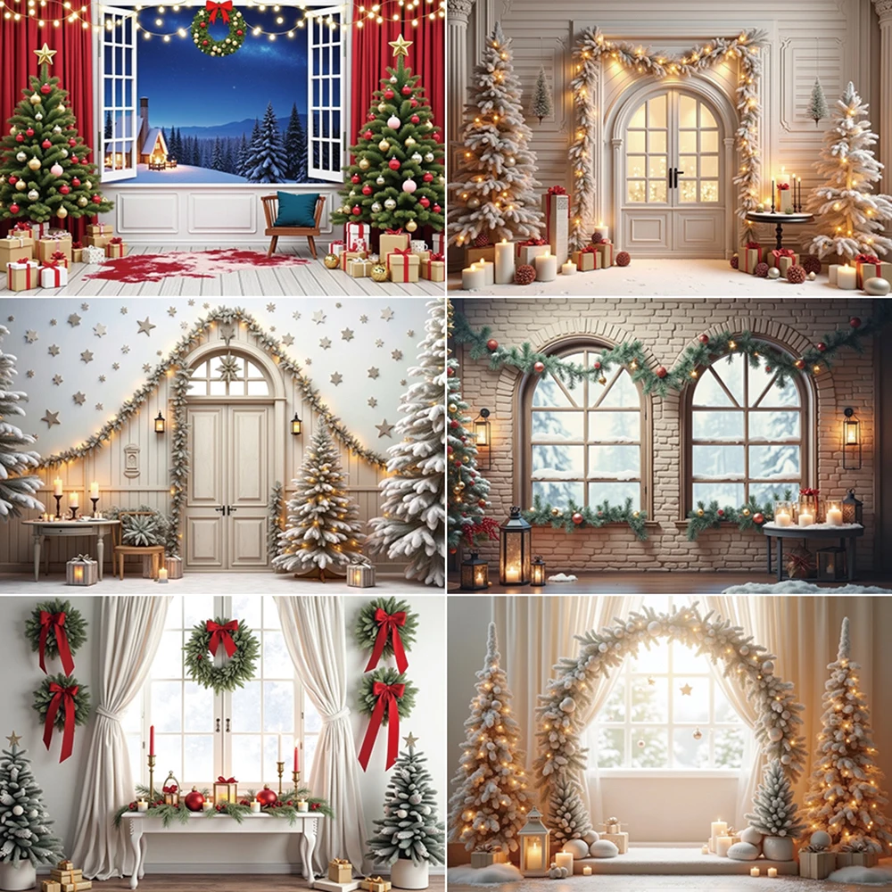 

MOON.QG Christmas 2025 Photography Backdrop New Year Window Xmas Tree Photozone Background Children Studio Photocall Accessories