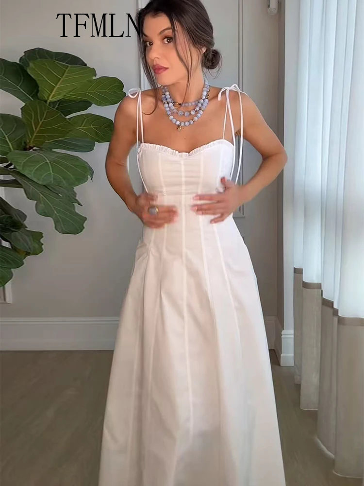 Tfmln 2025 elegante feminino em camadas cinta vestidos longos verão querida colarinho sem mangas vestido de festa sexy magro data noite vestido