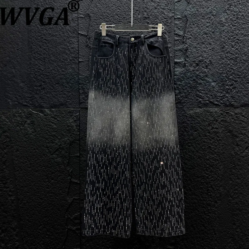 

WVGA Spring Autumn New Man High-end Gradient Washed Hot Diamond Trendy Jeans Niche Chic Casual Loose Wide-Leg Streetwear W22022