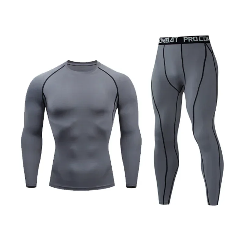 Men\'s 2/3PCs sets boxing suit rashguard male kit MMA compression clothing men long-sleeved T-shirt leggings tracksuit sport suit