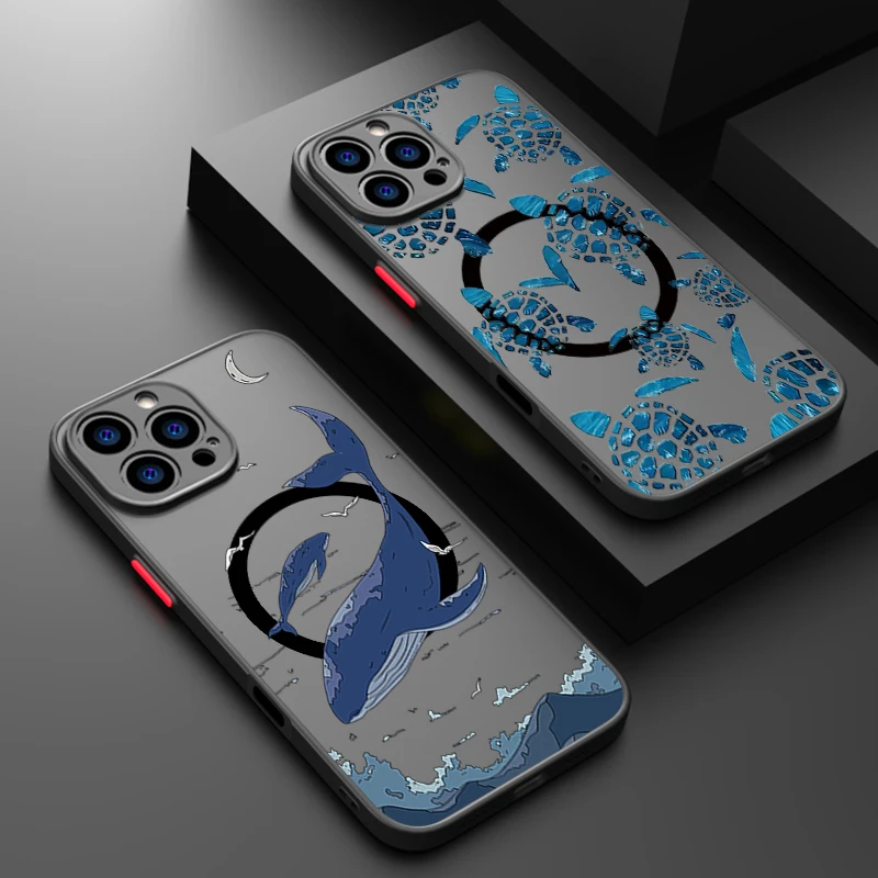 Whales Turtles Magnetic Phone Case For iPhone Air 16e 17 16 15 14 Pro Max 13 12 Pro 16 15 14 Plus 11 Magsafe Acrylic Back Cover