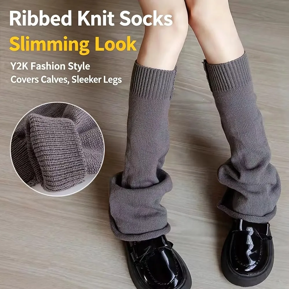 1 pair New Flared Hem Leg Warmers Stretchy Wide Cut Boot Covers Solid Color Uniform Socks Winter Season