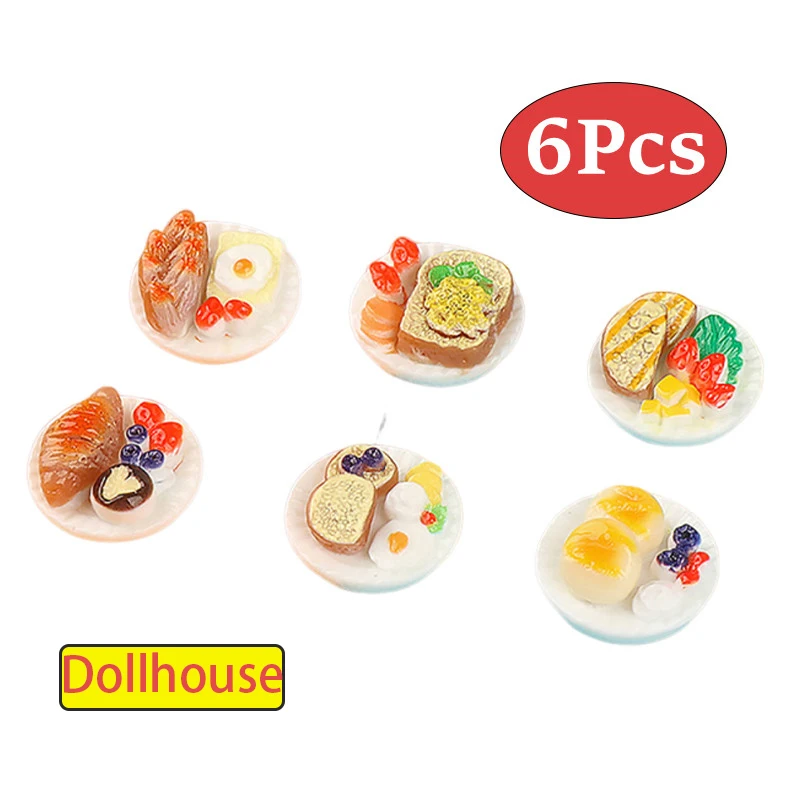 6 pçs/set casa de bonecas mini dim sum prato diy paisagem em miniatura decorações do jardim fadas acessórios casa boneca cena ornamentos