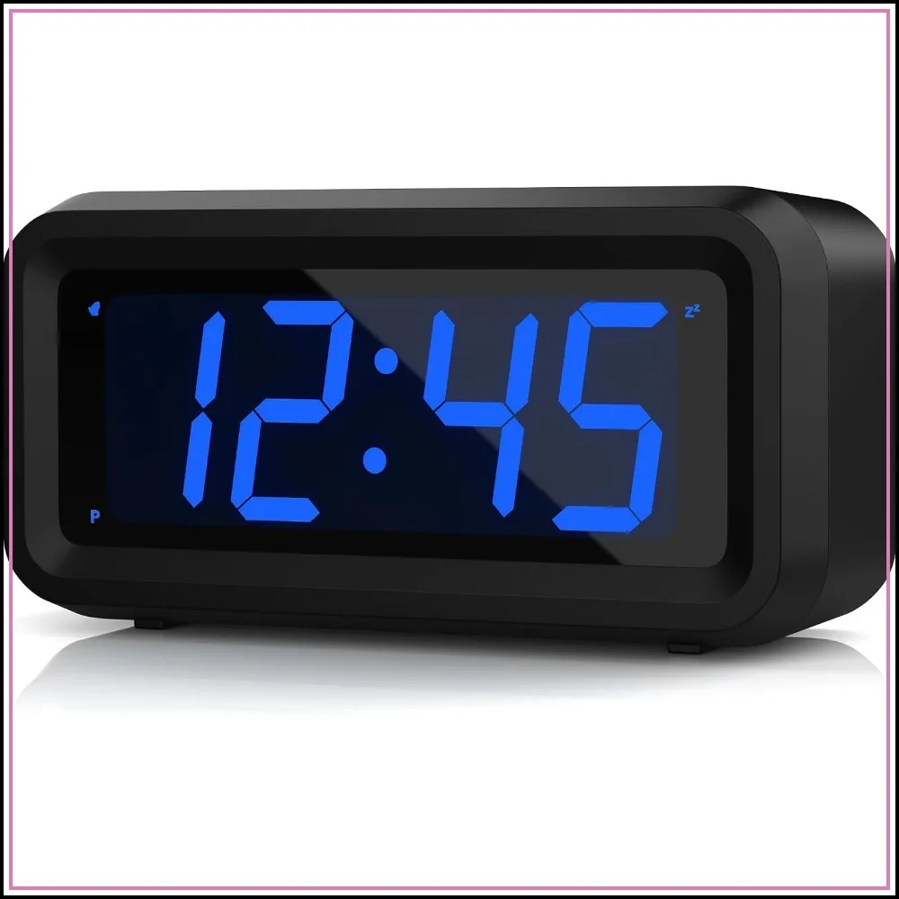 Small Digital Alarm Clock, 1.2inch Dark Blue LED Digits, Adjustable Brightness, Dim Night Mode, 12H/24H, Battery Operated, Wall Mount, Snooze, for Kids Bedroom, Travel
