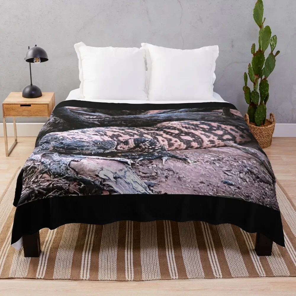 Gila Monster Under Creosote Bush Throw Blanket Cozy Sofa Blanket for TV Watching Napping