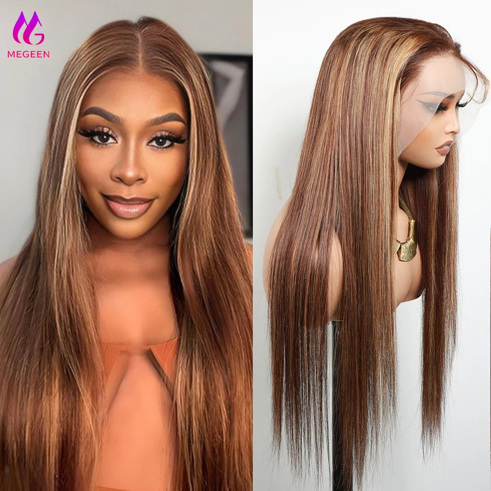

Megeen P4/27 Colored 13X4 Lace Frontal Wig 100% Human Hair Highlight Straight Human Hair Pre Plucked Honey Blonde Lace Front Wig