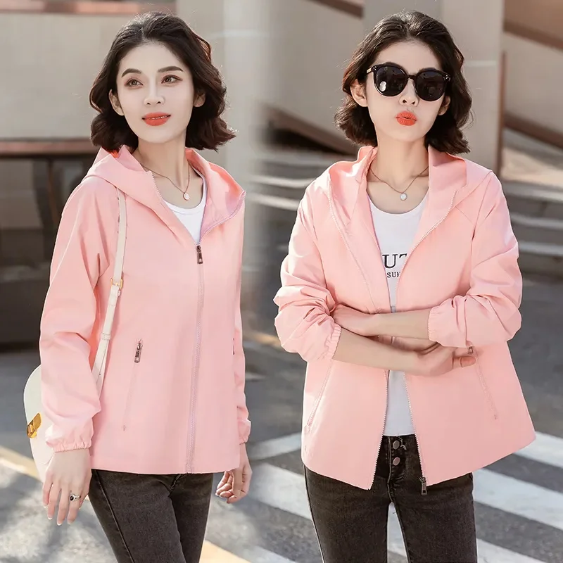 Windbreaker Jacket Women 2024Spring Autumn New Trench Coat Female Sports Leisure Outerwear Large Size Hooded Outcoat Ladies Tops