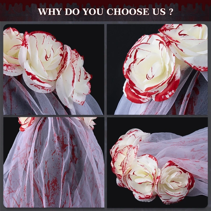 

Spooky Gothic Bride Headwear Flower Headband Veil for Halloween Parties Masquerades Mask Day of the Death Bridal Costume