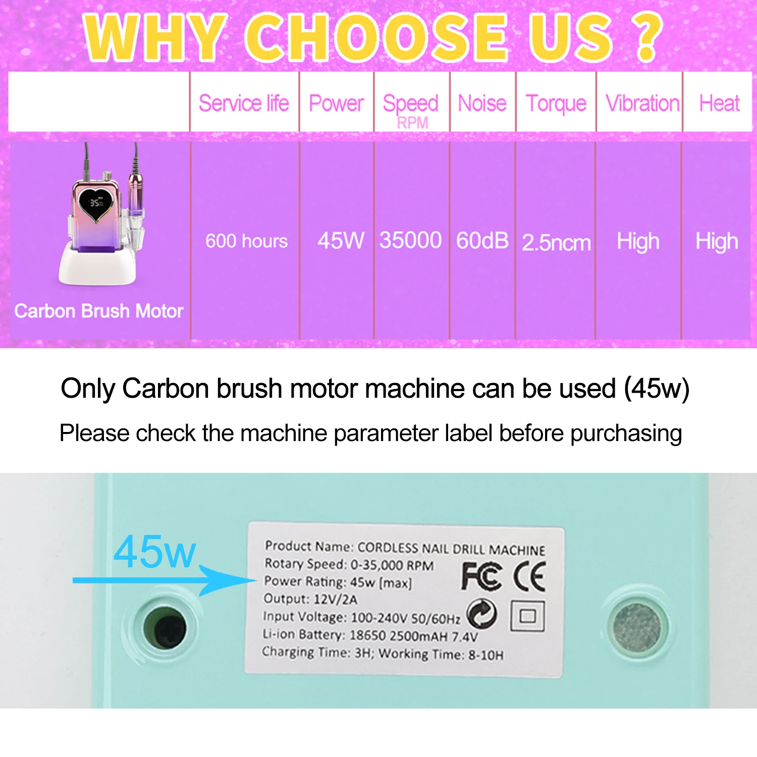 Carbon Brush 45w Nail Drill Accessories Base Handle Handpiece Transparent Clear Protective Shell Case Series Replacement 45W