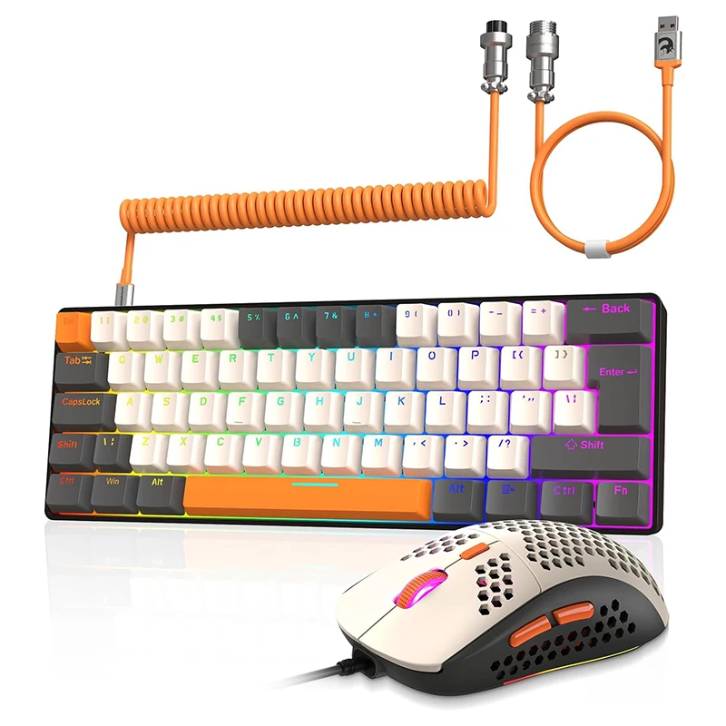 Ataque × Ziyoulang-t60 Combos Mecânicos de Teclado e Mouse Cabo Usb c Coiled para pc Mac Ps5 Xbox 6400dpi Rgb