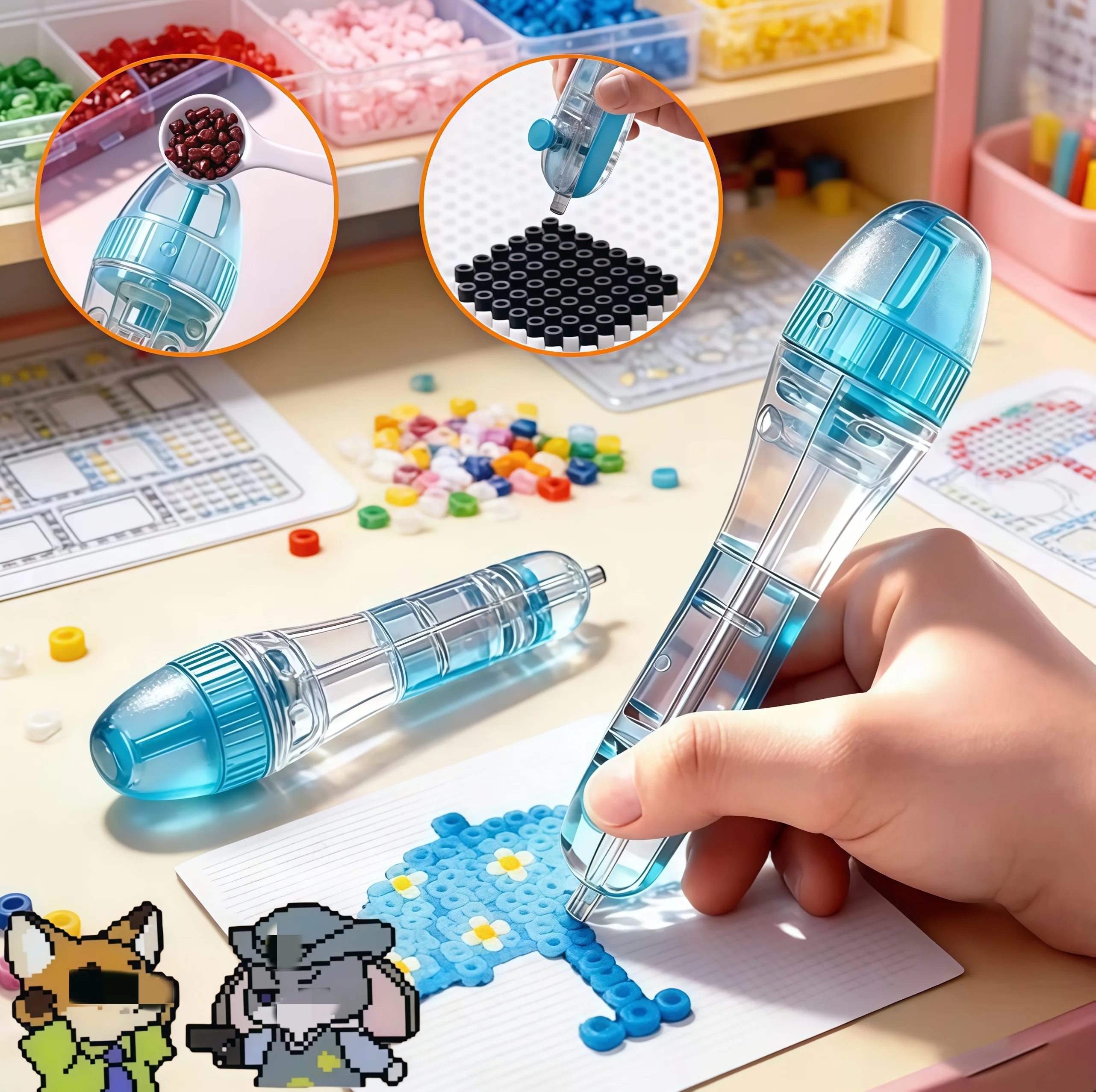 Press-Type Automatic Bead Pen DIY Craft Set Auxiliary Tool Puzzle Artifact Special Pen for Perler Beads