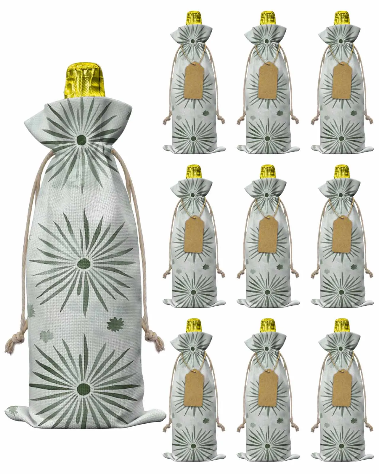 

10pcs Wine Bottle Covers Abstract Green Color Block Wine Holder Carrier Packaging Bag Wedding Party Decor Gift
