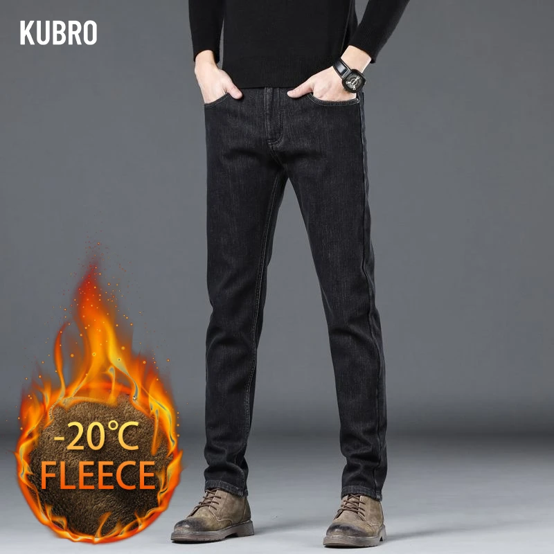 

Осенние и зимние облегающие прямые эластичные молодежные флисовые утолщенные джинсы и повседневные длинные брюки моются и крутые