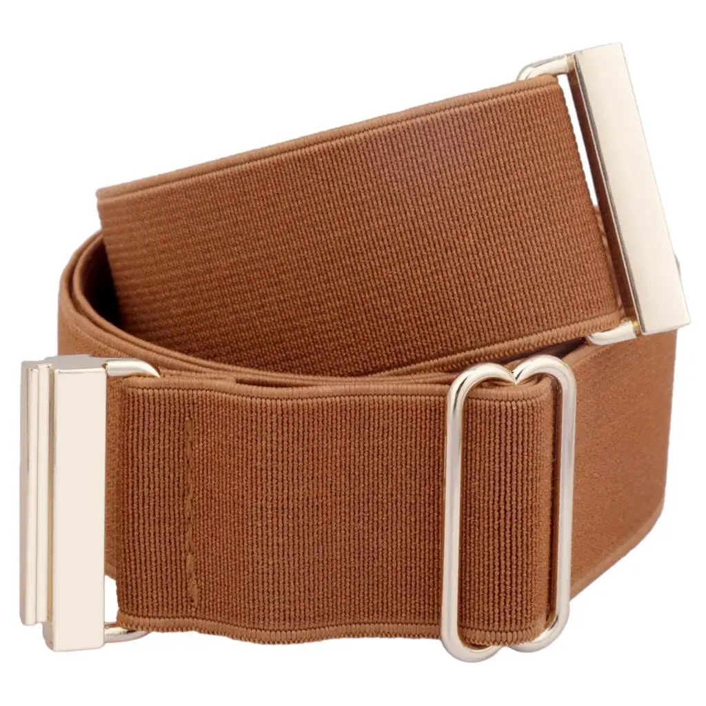 Luxury Ladies Elastic Belt Golden Alloy Quick Unlock Release Buckle Stretch Nylon Belt For Jeans Adjustable Women Waist Belt