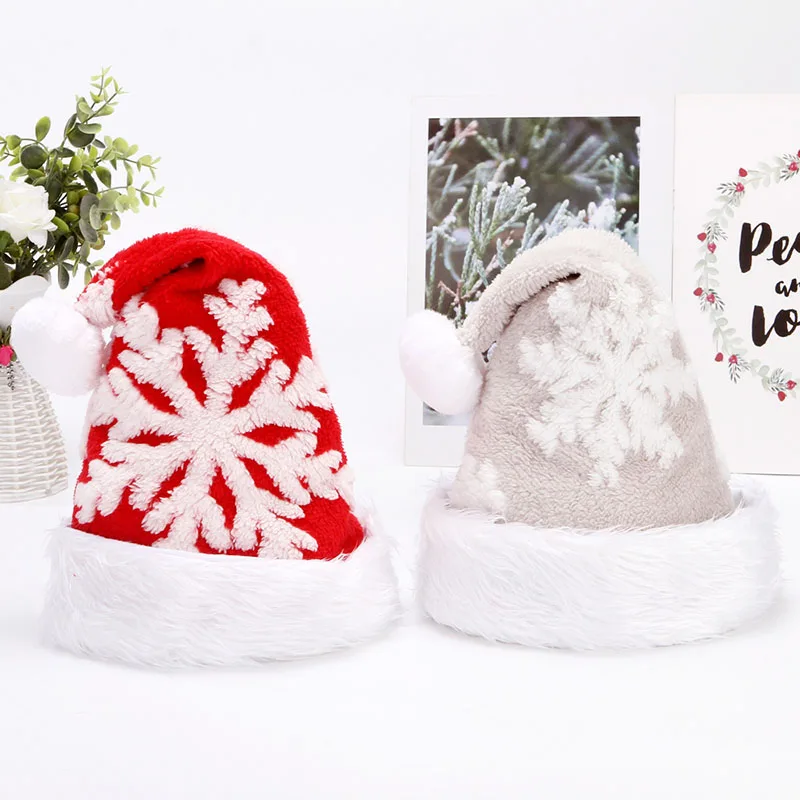 Plush Christmas Hat Red Grey Snowflake Christmas Hat Winter Christmas Decoration Party Performance Adult Children Dress Up