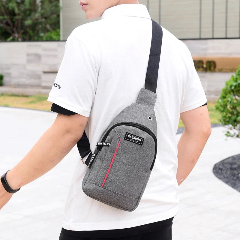 Sac de poitrine multifonctionnel pour hommes, tendance de la mode, Oxford Grill initié, sac à bandoulière, sac de sport décontracté avec trou pour casque