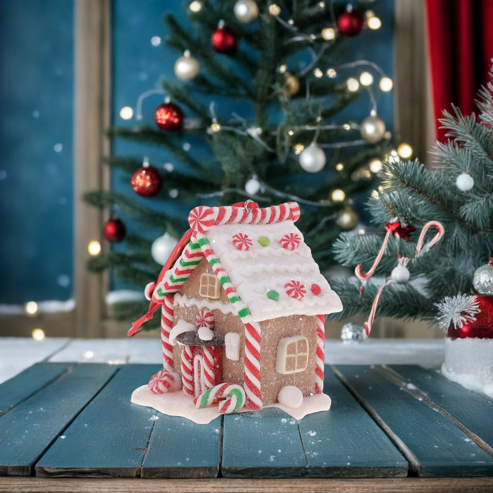 

Christmas Hanging Pendant House Shape Resin Ornament Realistic Xmas Tree Decoration Home Hanging Decor Christmas Decors