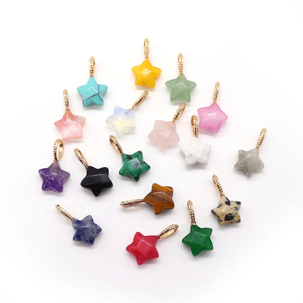 Classic Natural Stone Faceted Five-Point Star Watermelon Quartz Copper Clasp Pendant Semi-Finished DIY Charm Keychain Accessory