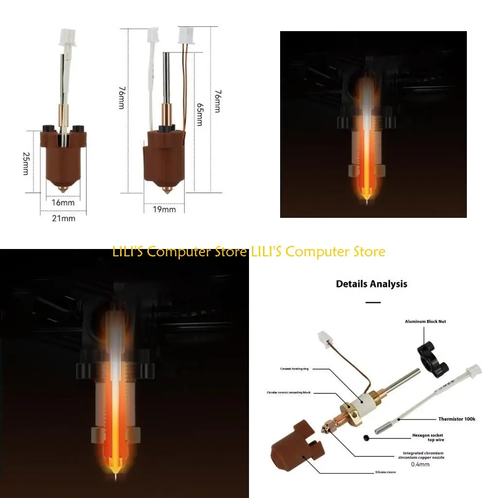 

A52B For K1C Ceramic Heating Block All Metal Nozzle Hot End Print Head Assembly for 300°C High Temperature