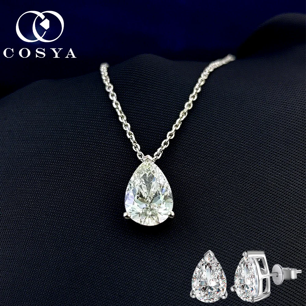 

COSYA 18K Rose Gold 1-4CT Pear Cut Moissanite Necklace/Earrings S925 Silver D Color Pendant For Women Wedding Party Jewelry