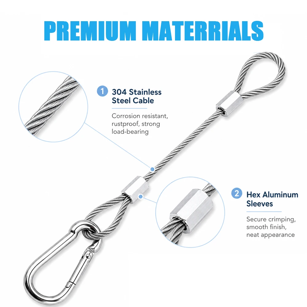 Stainless Steel Wire Rope With M4 Mountain Buckle at Both Ends 1.5mm -2mm Used For Hanging Chan Deliers Signs and Art Decoration