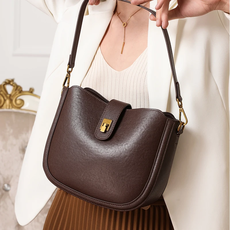 Genuine Leather Women‘s Shoulder Bag Fashion Luxury Designer Handbag Female First Layer Natural Cowhide Crossbody Small Bags