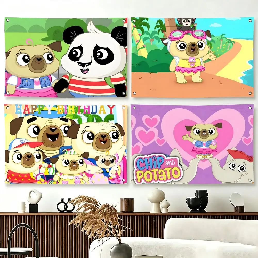 Cartoon Chip And Potato Flags  For Living Room Home Dorm Decor Wall Outdoor Camping Party Banner Gifts