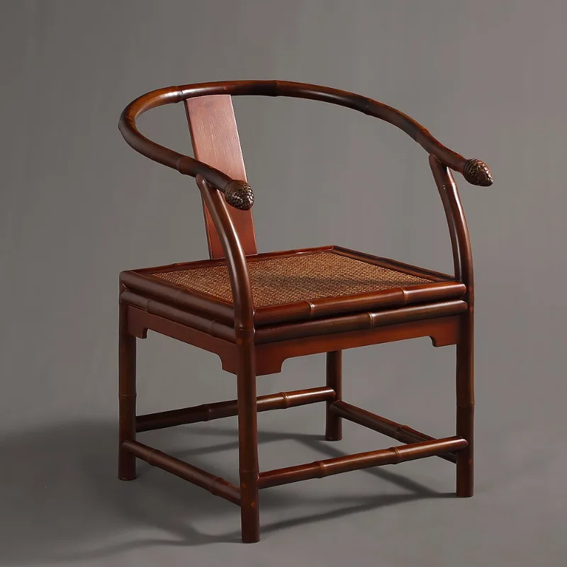 New Chinese red bamboo armchair Taishi chair, surrounding chair tea room space zen furniture backrest chair, traditional