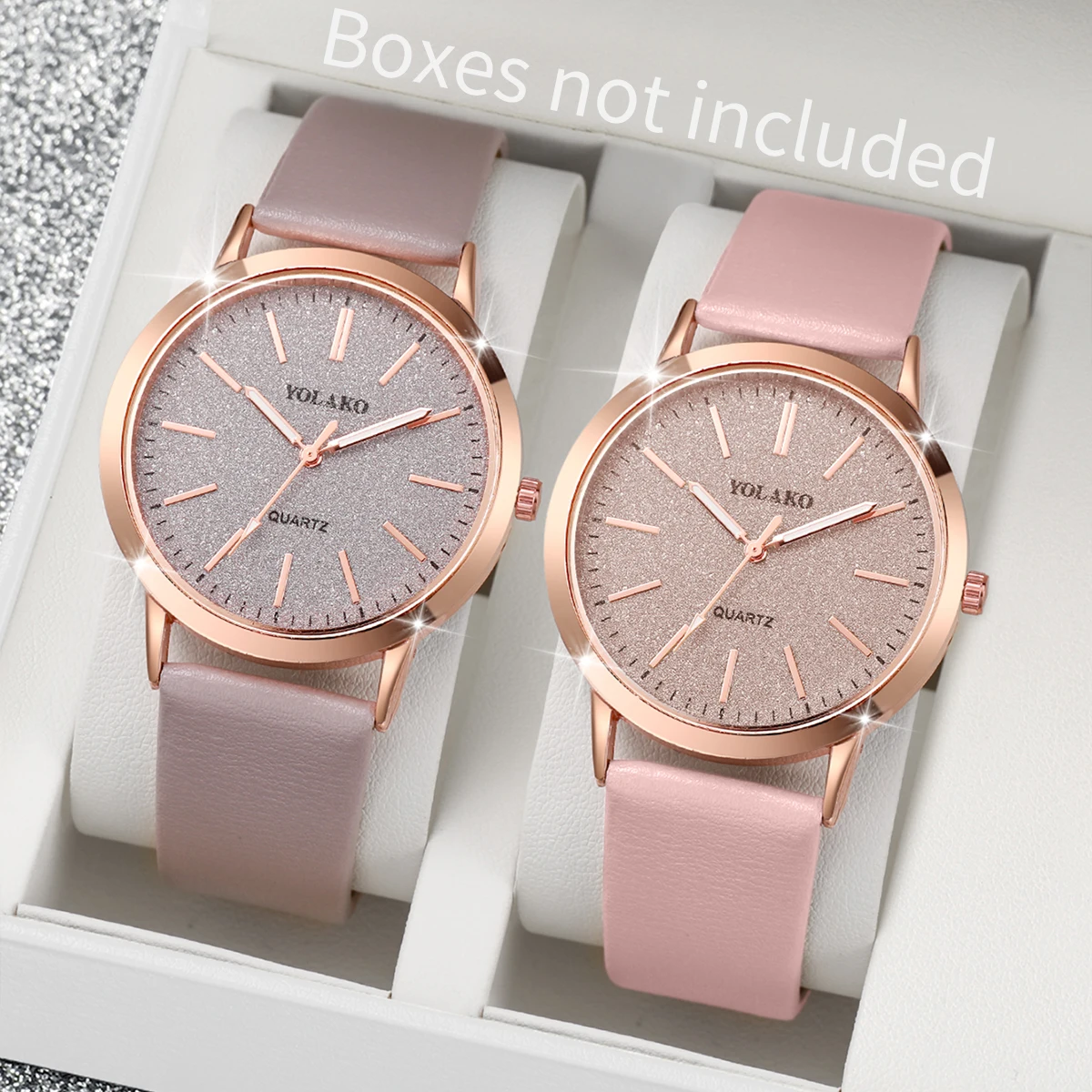 2PCS/Set Women\'s Watches Fashion Matting Dial Leather Band Analog Quartz Watch Set（Without Box）