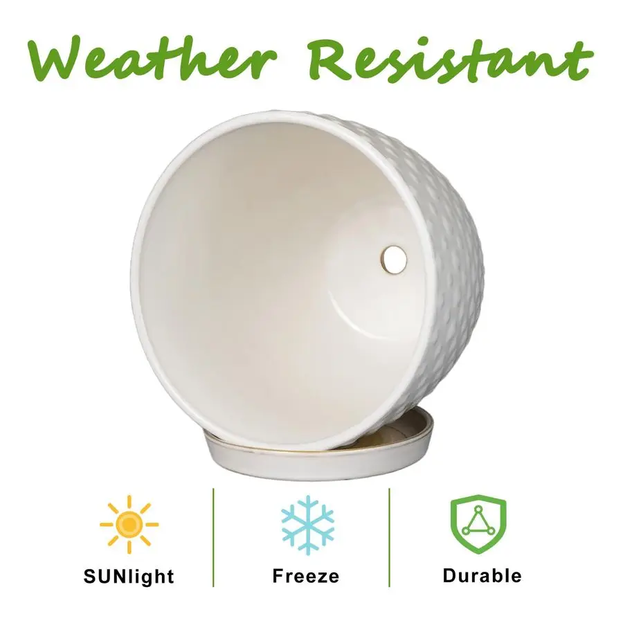 Epjardening vaso de plantas de 8 espaços para plantas internas e externas vaso redondo de cerâmica com furo de drenagem e pires moderno grande fluxo