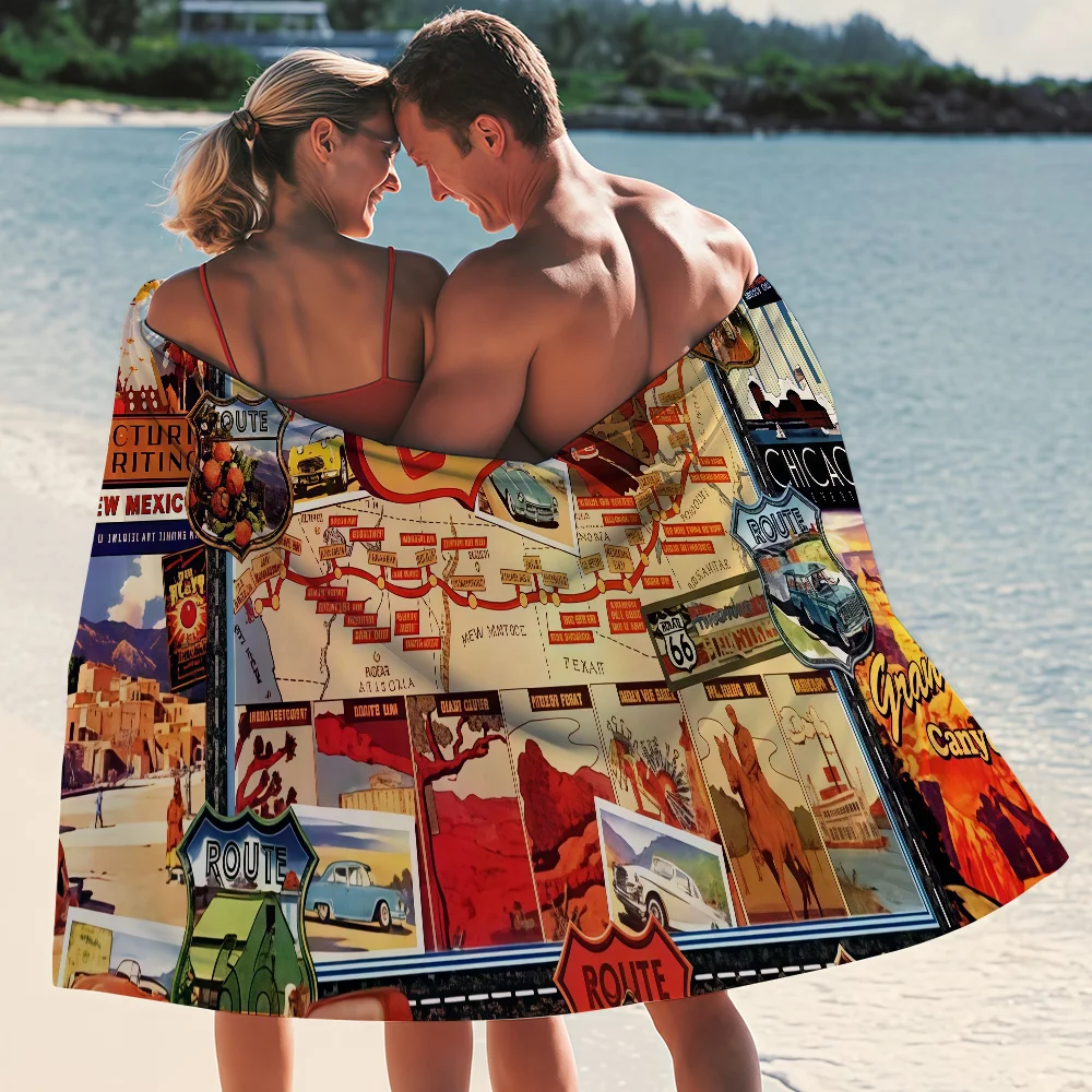 Fashion US Route 66 Towel Quick Drying Beach Towels Are Suitable For Swimming Pools Camping Yoga And The Gym