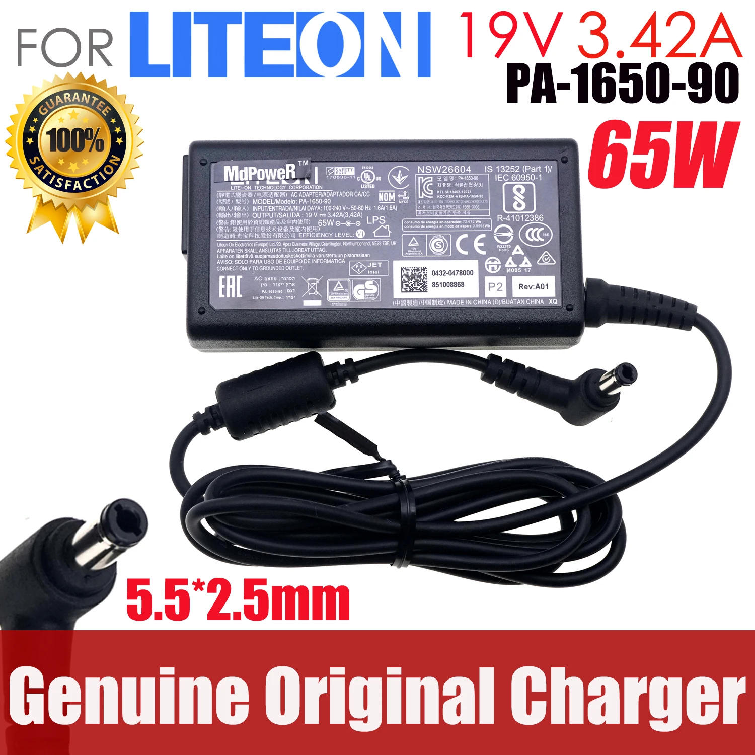 

Genuine 19V 3.42A 65W 5.5x2.5mm LITEON PA-1650-90 A11-065N1A AC Adapter For GATEWAY 4028GZ 4010JP M255 CX2620h Laptop Charger