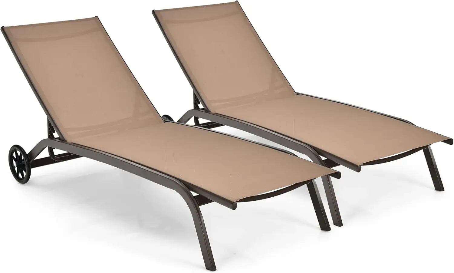 Giantex. Lounge-chaises pour piscine, chaise longue d'extérieur avec 6 positions réglables, roues lisses et tissu à séchage rapide