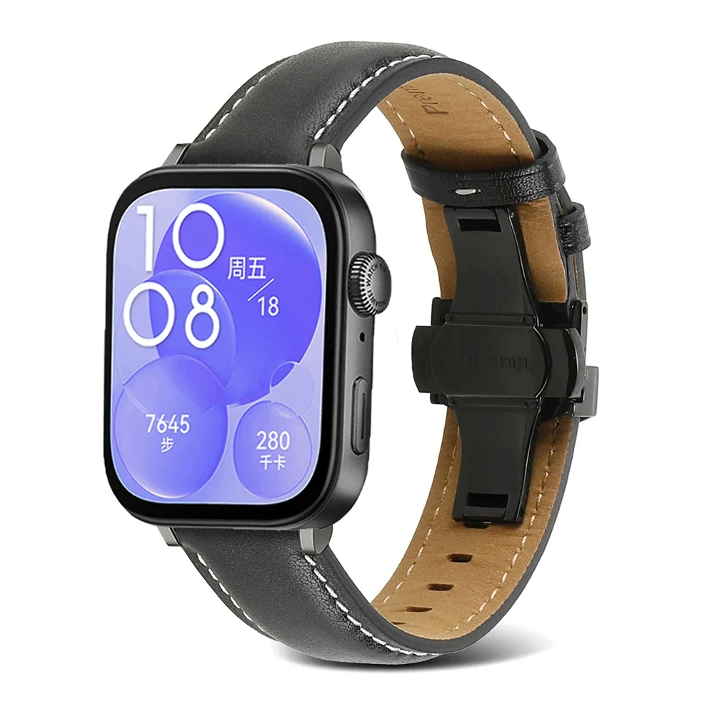 Cinturino in pelle per Huawei Watch Fit 3/Fit 4/Fit 4 pro Cinturino con fibbia a farfalla in metallo per orologio Fit 4/Fit 4 pro Band Accessori