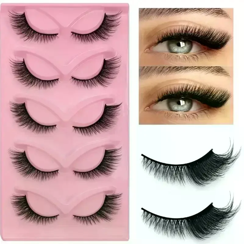5Pairs Natural Dramatic Volume Mink Lashes Fox Eye False Eyelashes Fluffy Wispy Winged Cat Eye Party Decor Glam
