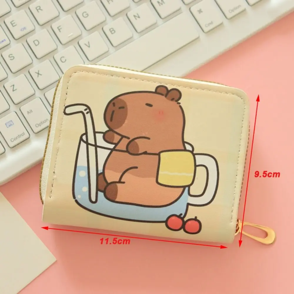 Portable Cartoon Capybara Short Wallet Zipper Multi Slot Coin Purse PU Leather Small Credit Card Holder