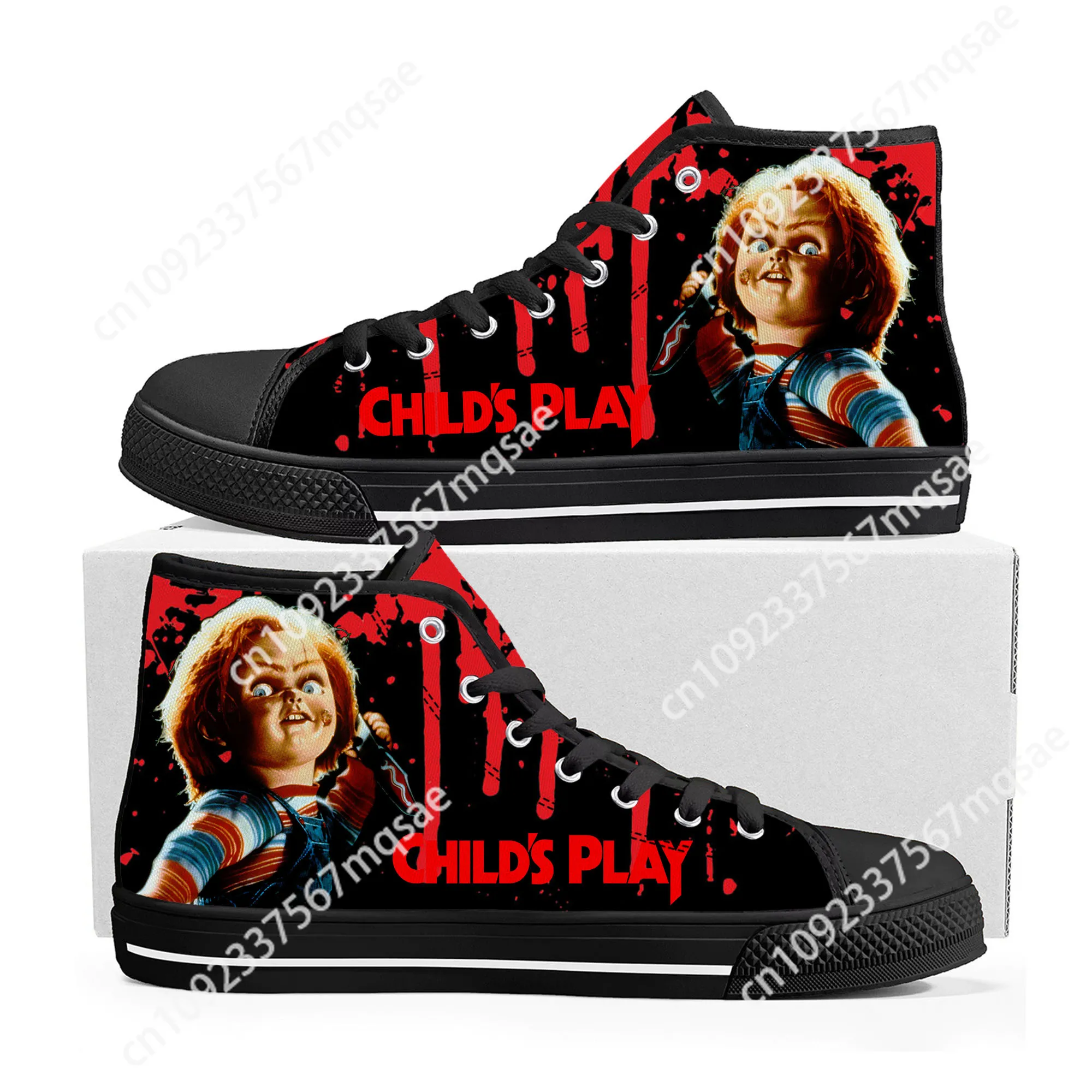 

Horror Movie Childs Play Chucky High Top High Quality Sneakers Men Women Teenager Canvas Sneaker Casual Couple Shoes Custom Shoe