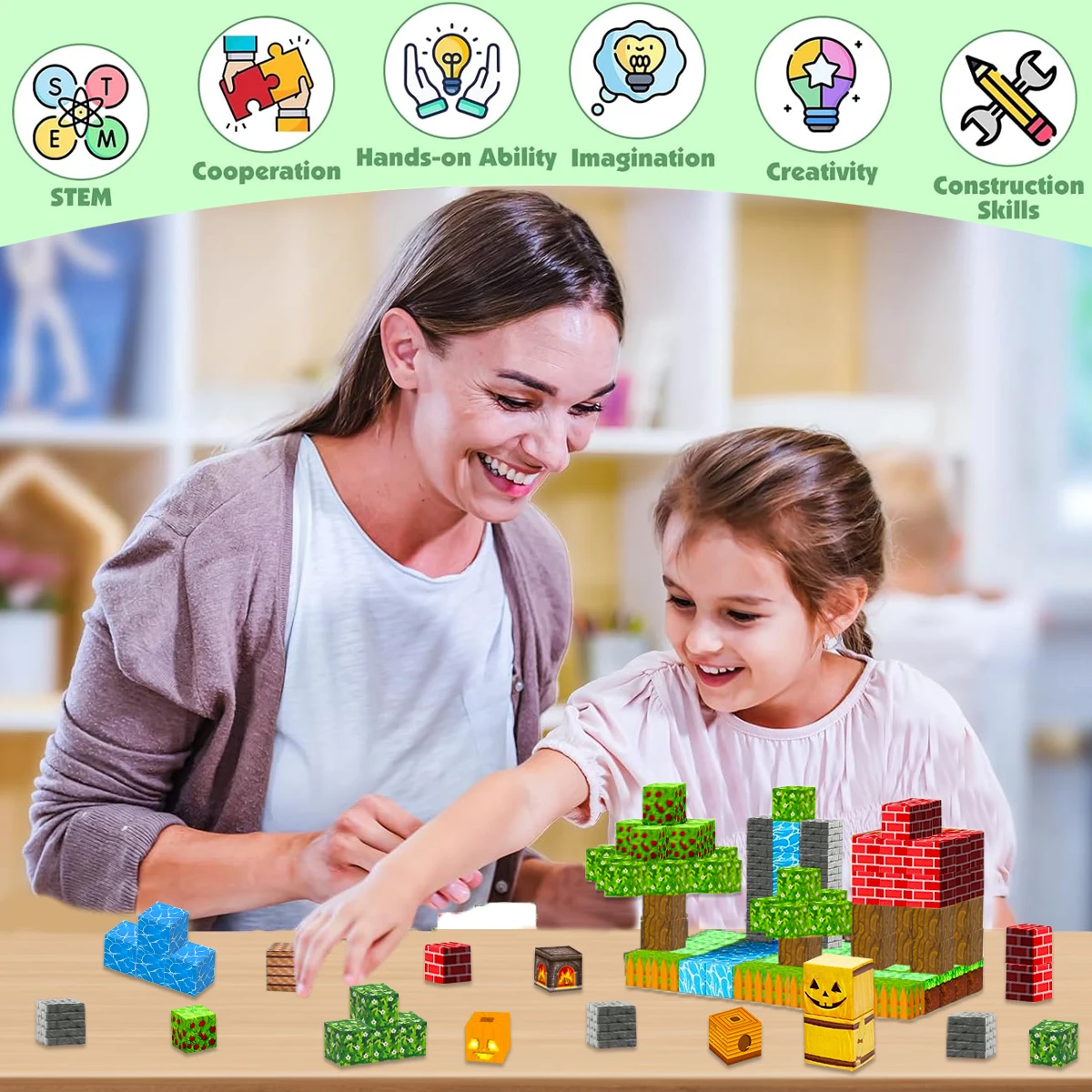 Magnetic Building Blocks Mine World Magnet Cube Set for Boy Girl Kid Age 3+ DIY Model Children Stem Montessori Sensory Toys Gift