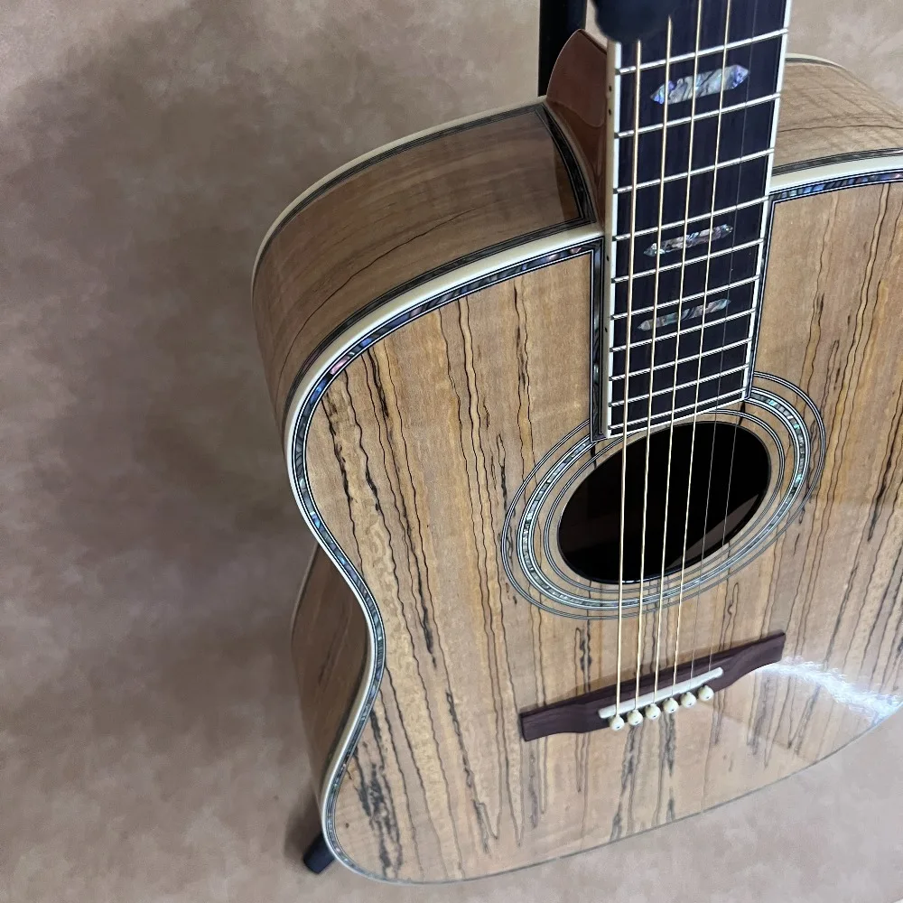 Spalted Maple Natural 41 Inch 6 String D45 Acoustic Guitar Model Elegant Shell Inlay Unique Wood Grain Rich Resonant Tone for Collection