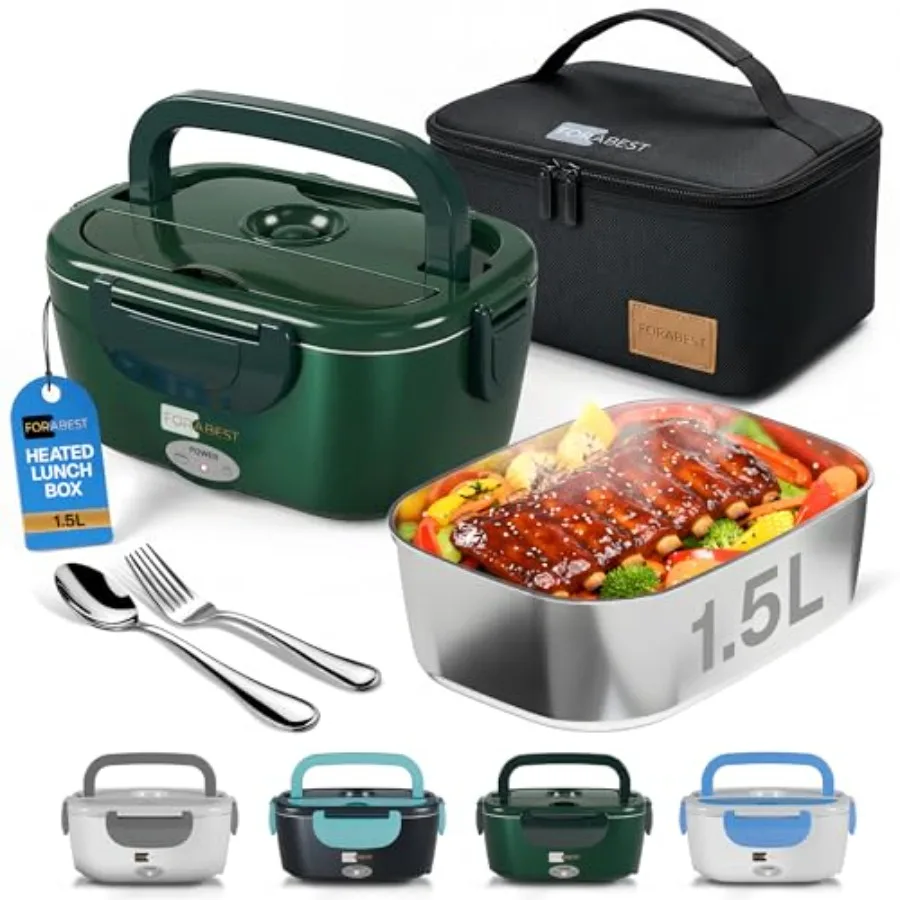 

Электрический ланч-бокс с подогревом - 80 Вт, портативный подогреватель еды с контейнером из нержавеющей стали 1,5 л, сумкой для переноски и герметичным контейнером.