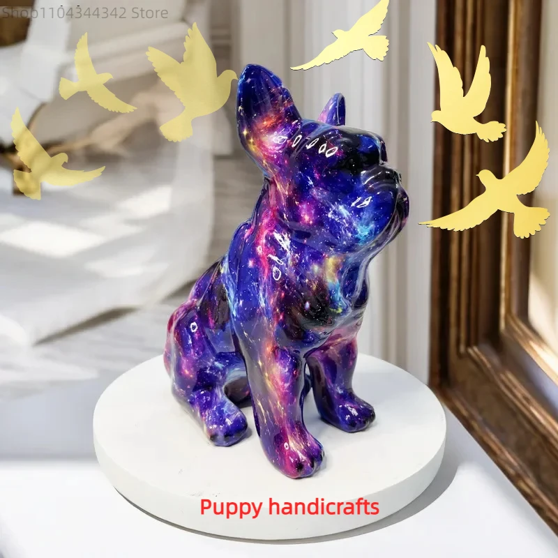 

Starry Sky Painting Bulldog Statue Desk Living Room Decoration Accessories Modern Craft Technology Puppy Sculpture Decoration